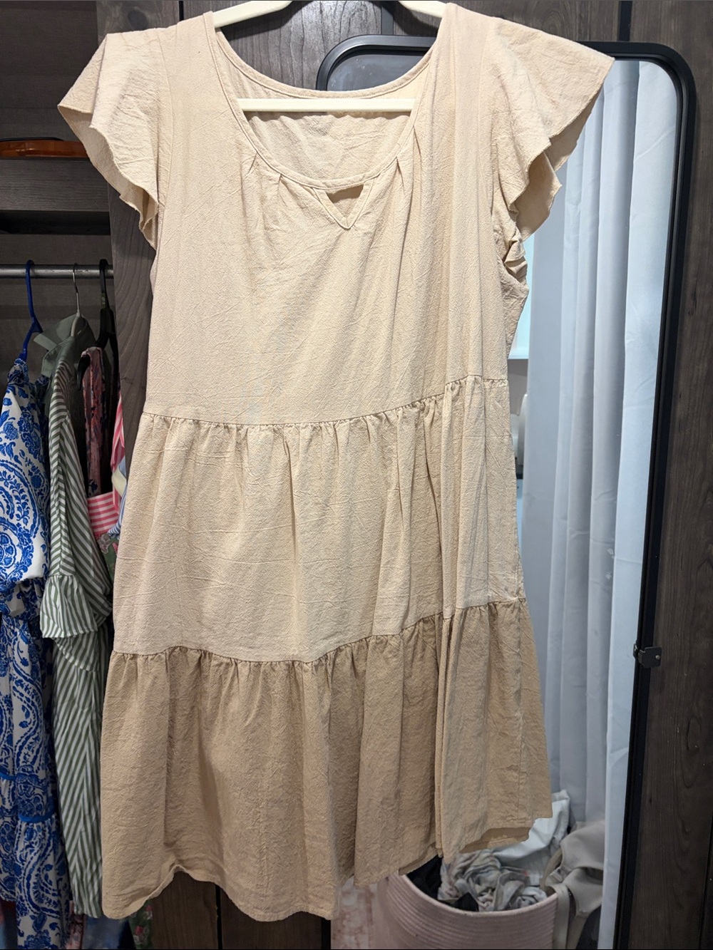 Women’s ' Tiered Flutter-Sleeve Dress in Light Beige